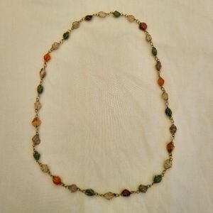 Vintage Cage Stone Necklace, Wire Wrapped Semi Precious Gemstones 26" Necklace